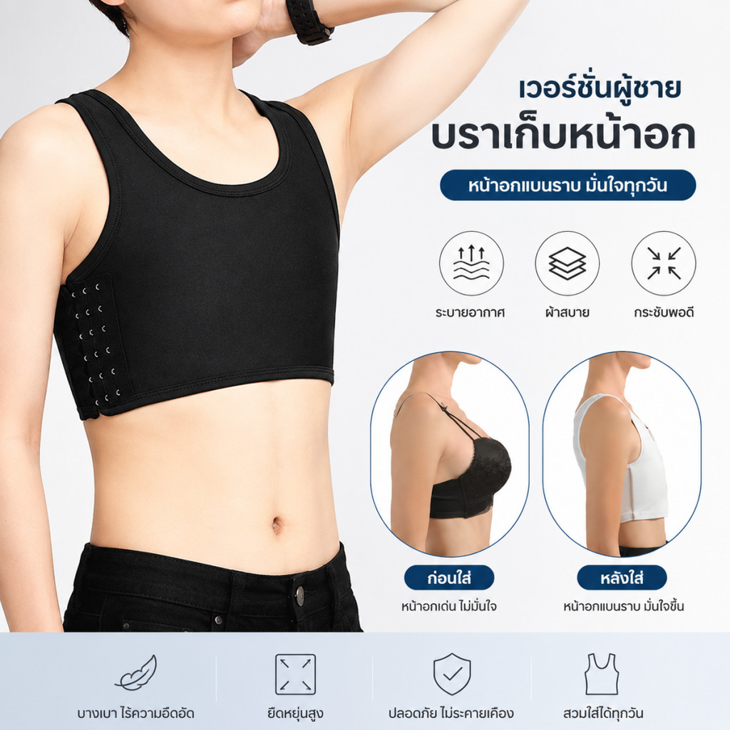 เสื้อรัดหน้าอกแบบปรับได้ ระบายอากาศได้ดี สำหรับผู้ชายและผู้หญิงข้ามเพศที่มีหน้าอกใหญ่