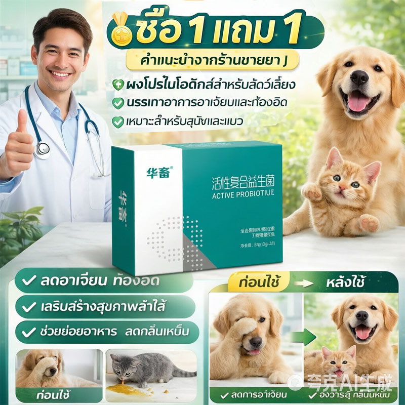 🐶🐱【เหมาะสำหรับสัตว์เลี้ยงทุกวัย】โปรไบโอติกสุนัขแมว อาหารเสริมสุขภาพลำไส้ ลดการติดเชื้อ เสริมจุลินทรีย์ สำหรับสุนัข/แมว