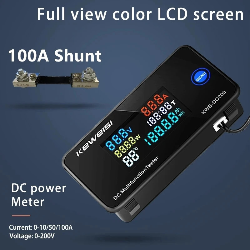 KWS-DC200 ดิจิตอลโวลต์มิเตอร์ DC 0-200V แรงดันไฟฟ้าเจ็ดฟังก์ชั่น Power Energy Meter LED สีจอแสดงผล W