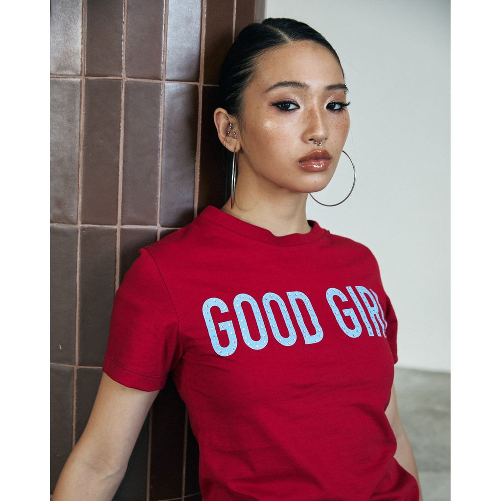 Piccoro - Good Girl Good Boy Ripped Tee เสื้อยืดสกรีนคำและรีดเพชร