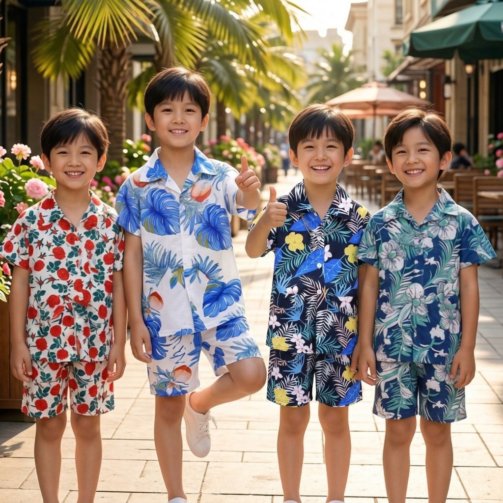 ชุดเสื้อฮาวาย ชุดเสื้อเชิ้ตเด็ก เสื้อ +กางเกง ลายสวย ผ้านิ่ม ใส่เที่ยวสวยมากๆ ไซส์80-150 ✅ST60361✅