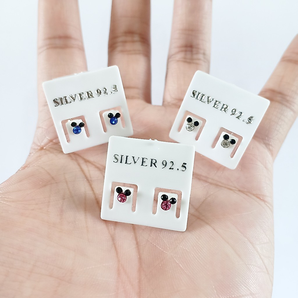 ต่างหูเงินแท้ Mickey Mouse Earrings 92.5% (มิกกี้เมาส์หูพลอยดำ)