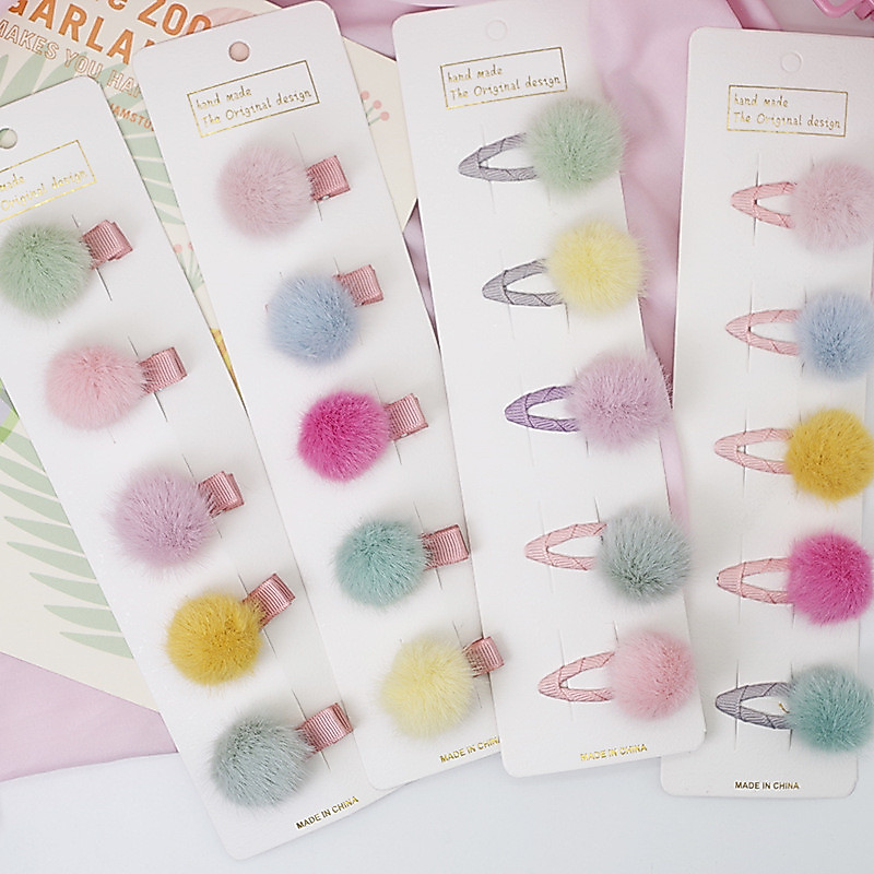 กิ๊บติดผมปอมปอม ขนนิ่ม ขนาดเล็ก น่ารัก สีแคนดี้ สําหรับเด็กผู้หญิง 5 ชิ้น