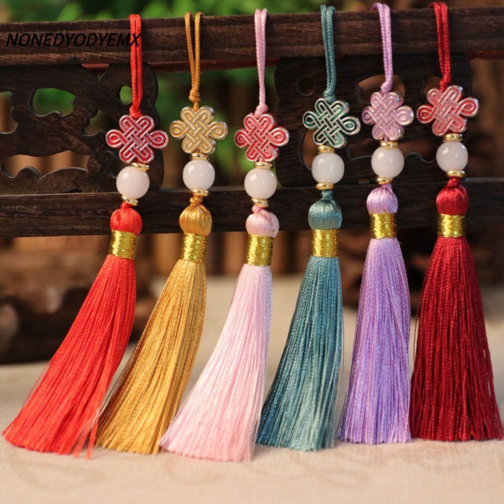 NONDYEMX พู่โทรศัพท์จี้,ที่มีสีสันหัตถกรรมจีนปมพู่จี้,แฟชั่นสไตล์จีนแขวนตกแต่งบุ๊คมาร์คแขวนกระเป๋าอุปกรณ์เสริม