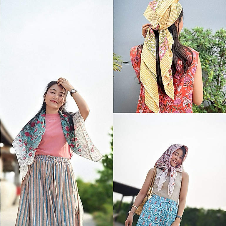 Scarf🧣✨ผ้าพันคอ ใช้โพกศีรษะ-คลุมไหล่ได้ ผ้าcotton india 100% ลายเก๋ไม่ซ้ำใครใช้ประโยชน์ได้เยอะต้องมีติดตู้📢