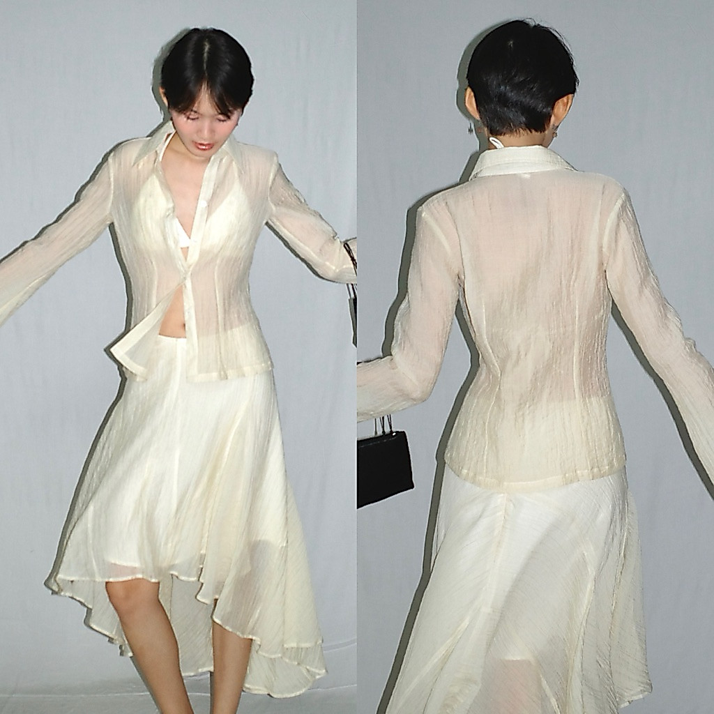 Nee Crinkle Silk Long Sleeve Shirt and Fishtail Skirt ผ้าซิลค์ & กระโปรงนางเงือก