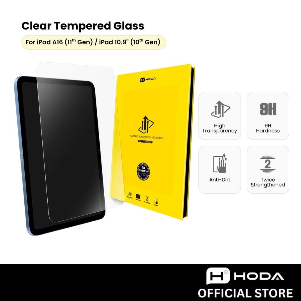 HODA 0.33mm กระจกนิรภัยสําหรับ iPad A16 11th Gen 11" 2025 iPad 10.9" 10th Gen 2022