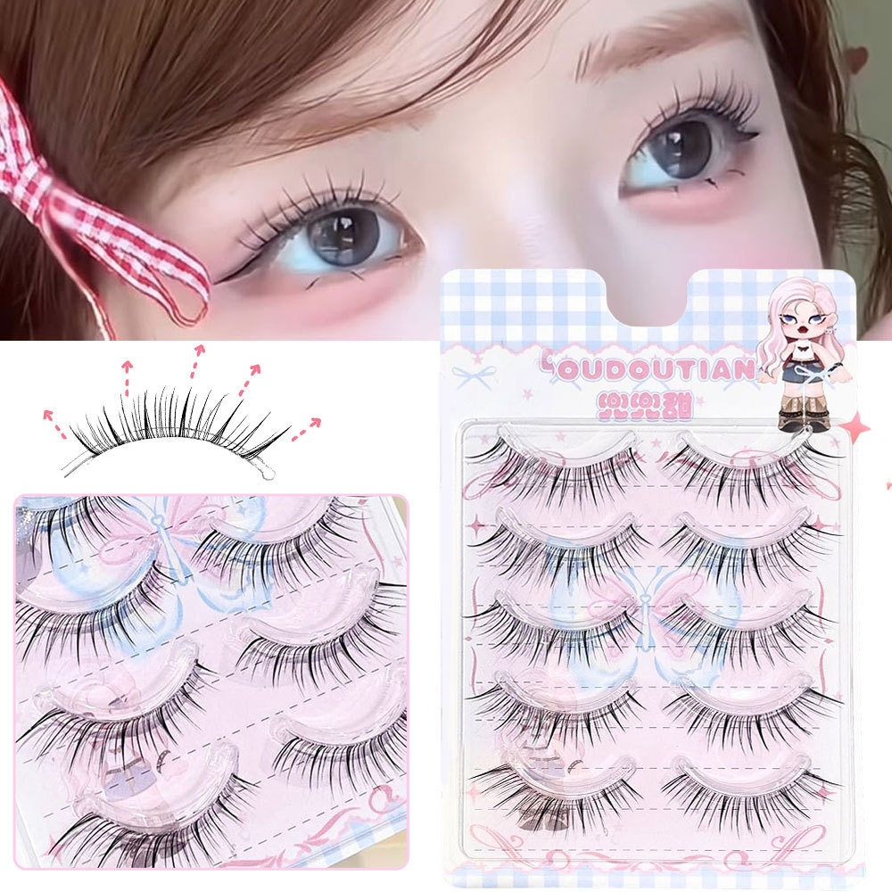 5 คู่ Wispy Fairy Upper Lashes Soft 3D Cross Cat Eye Daily Makeup Lash