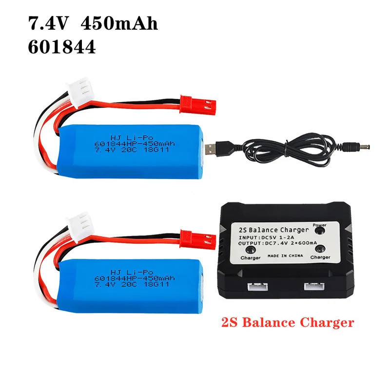 601844 7.4V 450mAh 20C Lipo แบตเตอรี่ 2S Balance Charger สําหรับ WLtoys F959 K969 K989 K999 P929 P93