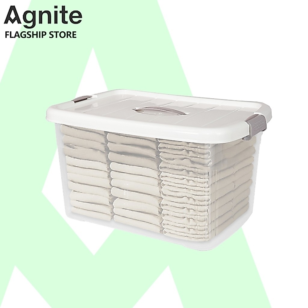 Agnite กล่องเก็บของพลาสติก ลังพลาสติก กล่องเก็บของมีฝาปิด มีตัวล็อค โปร่งใส วางซ้อนกันได้ เเข็งแรง ทนทาน Storage Box