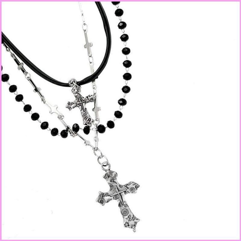 INF แฟชั่นไปข้างหน้า Layering Crucifix จี้สร้อยคอสําหรับ Punk และ Gothic เสื้อผ้า