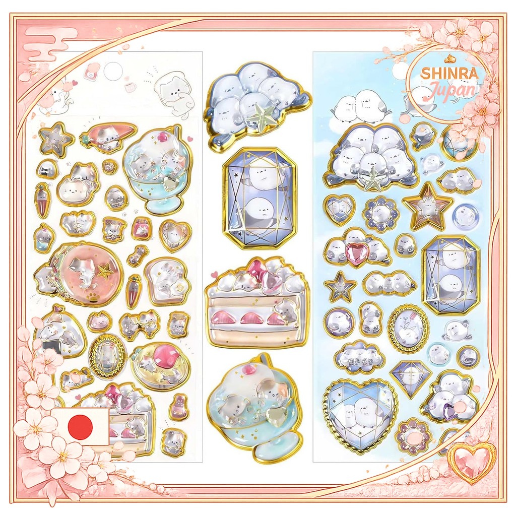 《Direct From Japan》  3D 3D Gem Stickers, Glitter, Cute, Raised, Beautiful Crystal, Reward Stickers, 