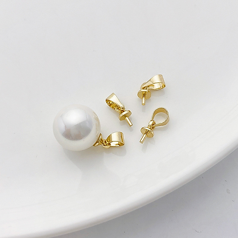 14K Gold-Covered Silver แขวนแกะ Eye เข็มจี้เข็ม Handmade diy Half-Hole Pearl Holder สร้อยข้อมือสร้อย