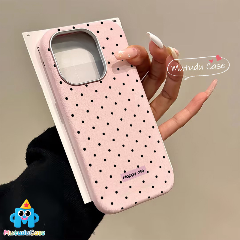 เคสไอโฟน 11 สำหรับ IPhone 13 XR 16 15 11 14 12 Pro Max 15 14 16 6 6S Plus XS X ปกหนังลายจุดสีดำเรียบง่ายแฟชั่น