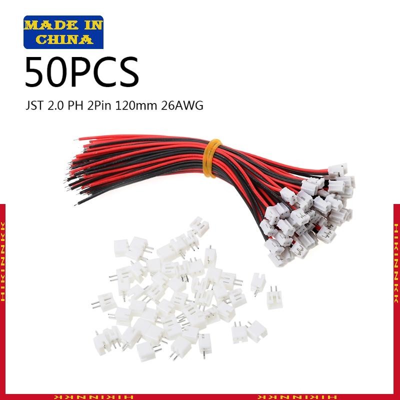 HIK 50 ชุด Mini Micro JST 2 0 PH 2-Pin Connector ปลั๊กสายไฟ 120 มม. 26AWG