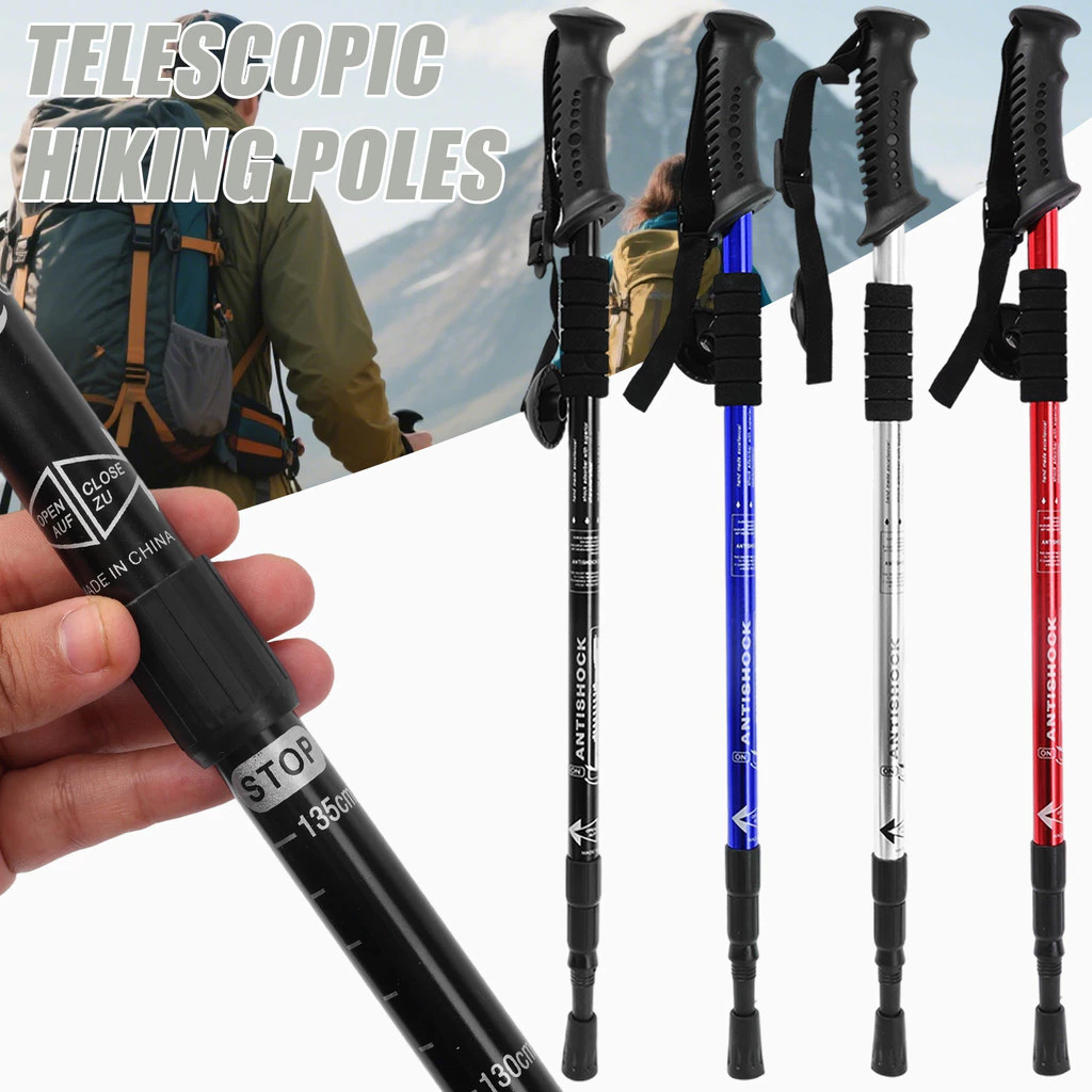 ไม้เท้าปรับความยาวได้ ทำจากอลูมิเนียมอัลลอยด์คุณภาพสูง สไตล์มินิมอล พกพาสะดวกสำหรับการเดินป่า