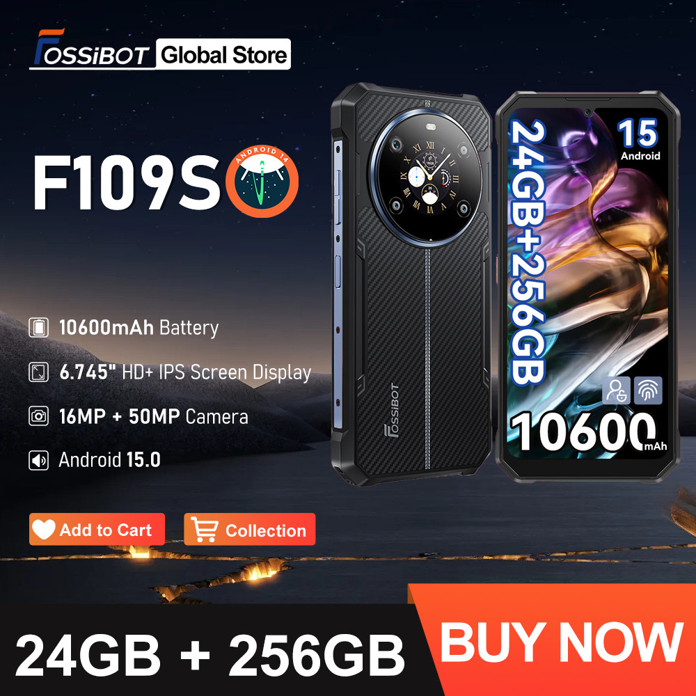 FOSSIBOT F109S สมาร์ทโฟนที่ทนทาน 10600mAh 6.745 "HD+ Android 15 24 (6 + 18) GB + 256GB 50MP NFC/GPS 