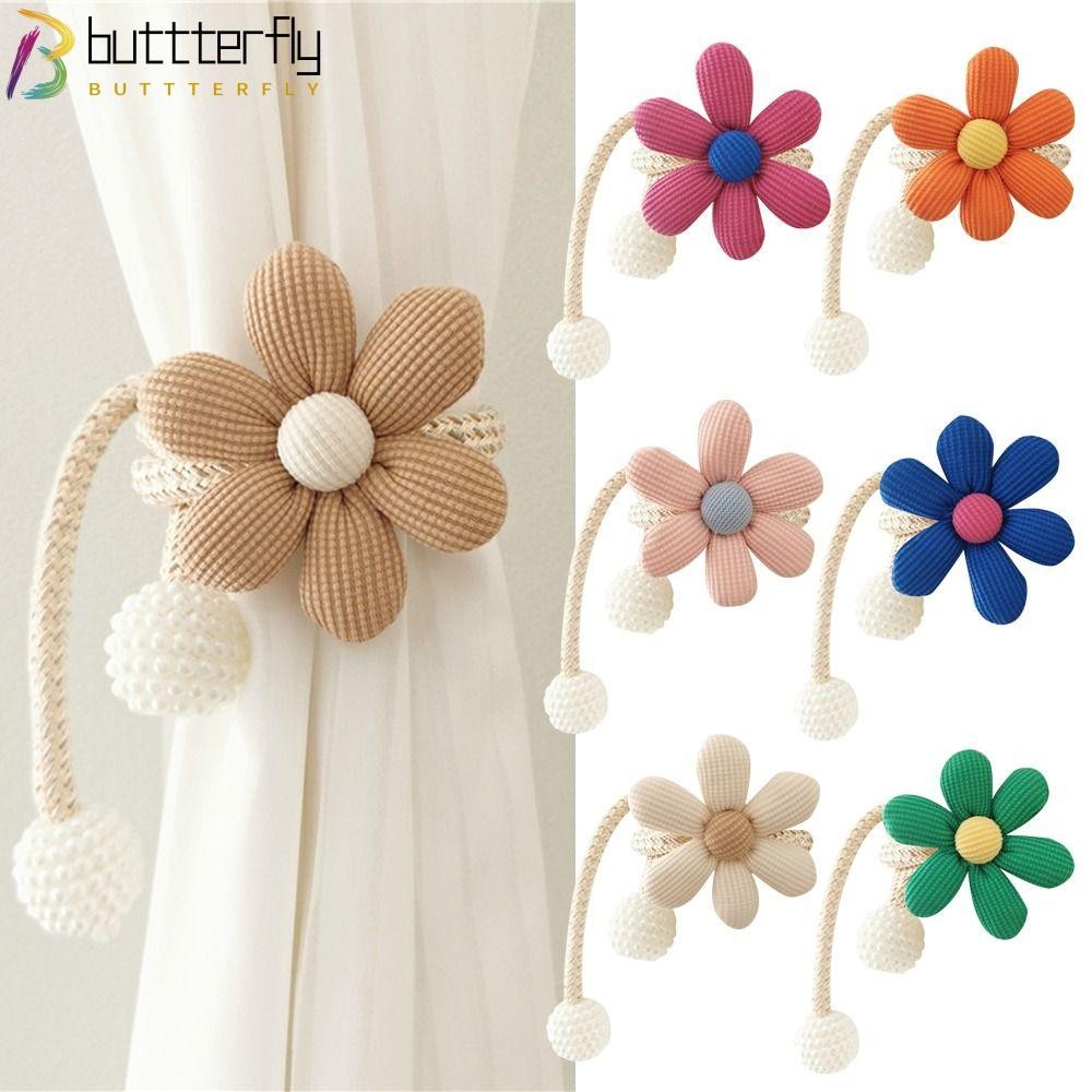 BUTTTERFLY 1PC Curtain Tieback, Pearl clasp Magnetic Buckle Curtain Buckle Clip, Flower Shape Curtain Holders Kids Room