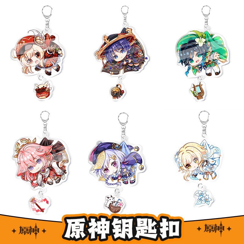 Genshin Impact พวงกุญแจ Zhongli Raiden Shogun Hutao Qiqi Raiden Shogun Yoimiya Diluc Tartaglia Yelan Ayato Cyno Tighnari Paimon Wanderer Klee จี้อะคริลิคสไตล์การ์ตูน