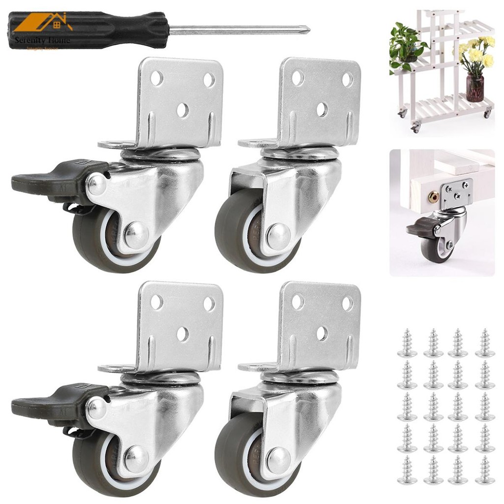 4 ชิ้นเฟอร์นิเจอร์ Castors Heavy Duty ล้อ Stable หมุนแผ่นล้อ L-Shaped ยางล้อ SHOPQJC6919