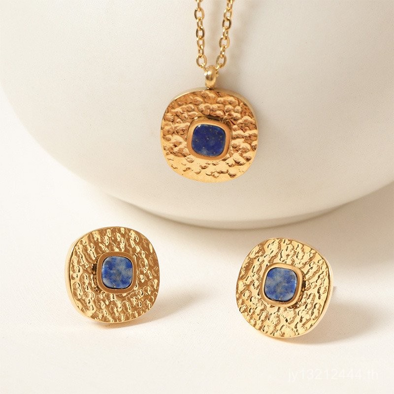 ชุดเครื่องประดับหินธรรมชาติ สร้อยคอมากับต่างหู สแควร์ ทนทานต่อแสงแดด สไตล์ยุโรปอเมริกัน U1BO