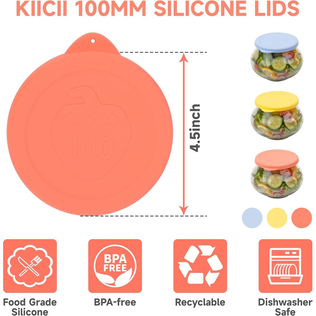 ฝาซิลิโคน 100 มม. สําหรับ Weck Jars, ฝาครอบสําหรับจาน, ฝาปิดขวดทดแทนกันรั่วสําหรับเก็บอาหารเหมาะกับร