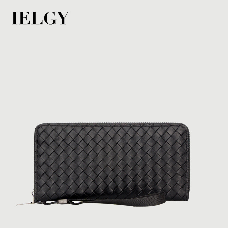 IELGY กระเป๋าสตางค์ใบยาวผู้ชายสไตล์ใหม่ทอแบบซิปกระเป๋าสตางค์คลัทช์มัลติฟังก์ชั่นหลายช่องเรียบง่าย