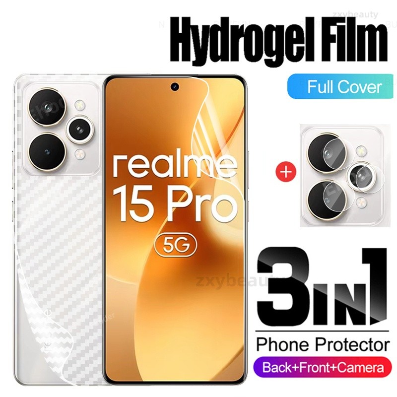 ฟิล์มไฮโดรเจลนุ่มสําหรับRealme 15 Pro 15T 5G 4G 2025 คาร์บอนฟิล์มด้านหลังสําหรับRealme15Pro 15Pro Realme15 Realme15Tป้องกันหน้าจอกล้องเลนส์Protectorคลุมทั้งหมดฟิล์มเลนส์