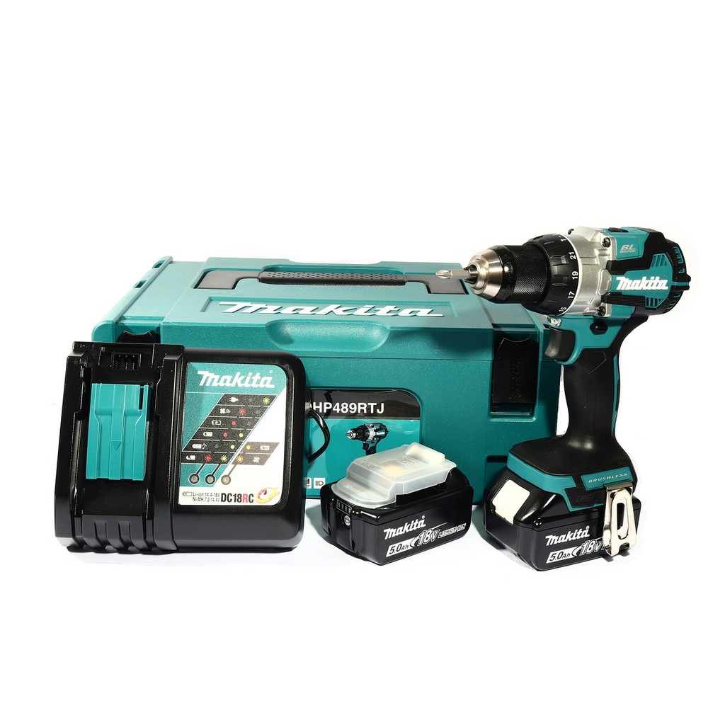 MAKITA สว่านกระแทกไร้สาย 18 โวลต์ ขนาด 1/2 นิ้ว รุ่น DHP489RTJ แรงบิดหมุน 80 นิวตันเมตร รวมแบตเตอรี่