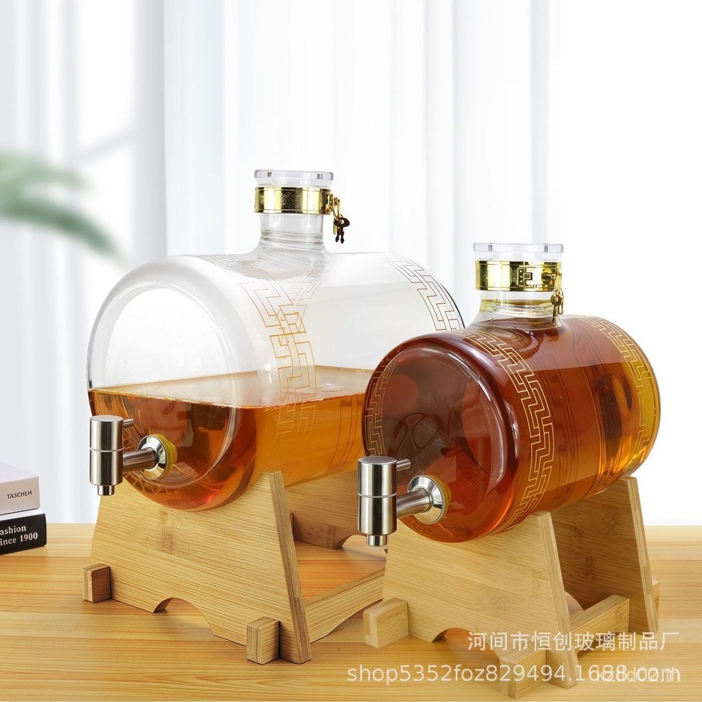 แนวนอนถังไวน์ครัวเรือนระดับไฮเอนด์ที่มีก๊อกน้ําปิดผนึกหนาขวดไวน์โสมขวดไวน์แก้วถังไวน์888 wj4ม