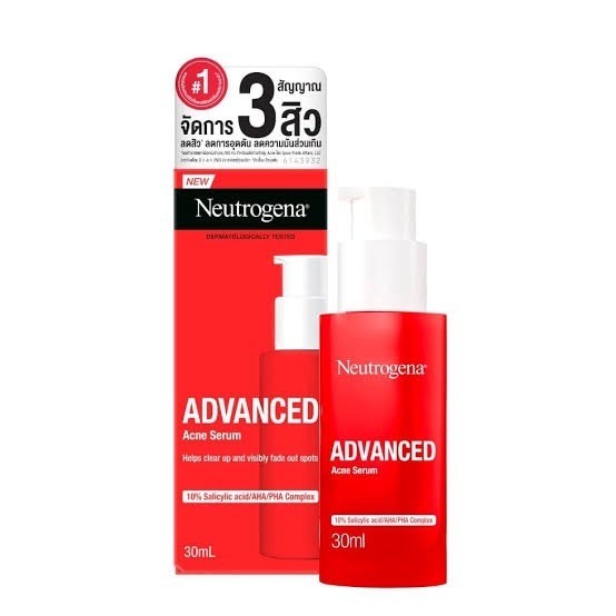 ฉลากไทยNeutrogena Advanced Acne Serum 30 ml.เซรั่มบำรุงผิวหน้า สำหรับผิวที่เป็นสิวง่าย