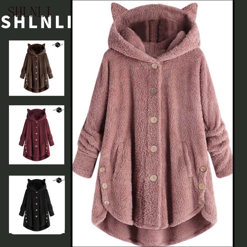 ชุดฤดูหนาวสำหรับผู้หญิง สไตล์ตุ๊กตาหลวม มีปุ่มสีทึบ ใส่แล้วอบอุ่น และเหมาะสมกับอากาศในยุโรปและอเมริกา