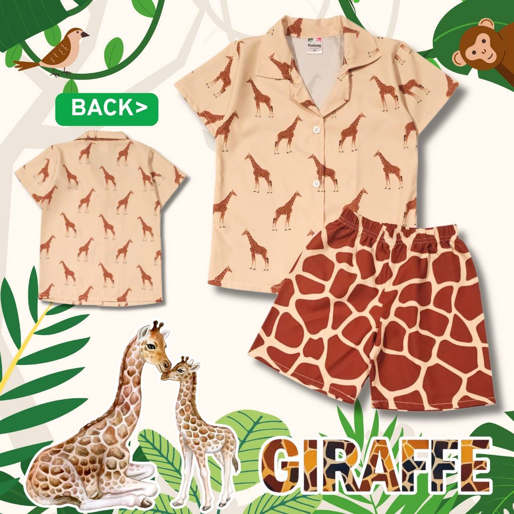 (ZOO0771#6) ชุดเด็ก เซ็ตเสื้อฮาวาย+กางเกงขาสั้น ผ้าไหมอิตาลี ลายยีราฟ เสื้อผ้าเด็กแฟชั่น ชุดเด็กลายการ์ตูน ชุดเที่ยวทะเล