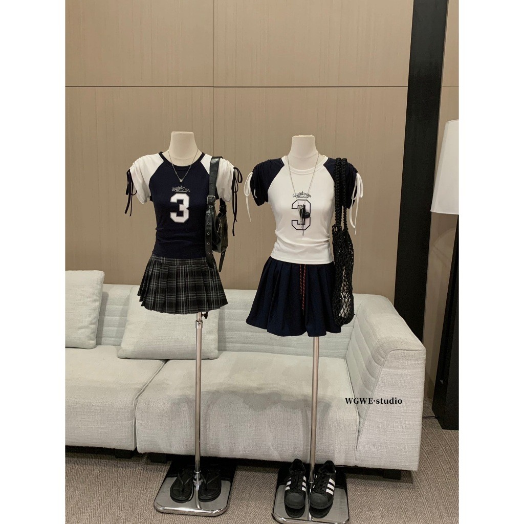 🧡🧵 🇰🇷 W6486 เสื้อแขนสั้น แต่งสลับสี สกรีนเลข 3 แต่งเชือกตรงแขน แฟชั่นเกาหลี TAG WG.WE 🧵🧡 - รูปที่ 6