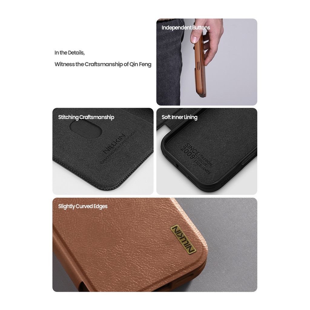 Nillkin QIN ซองหนังพลิกหรูหราสําหรับ iPhone 17 Pro Max 17 Pro 17 Air Case กล้อง Slider ฝาครอบป้องกันพร้อมผู้ถือบัตร - รูปที่ 5