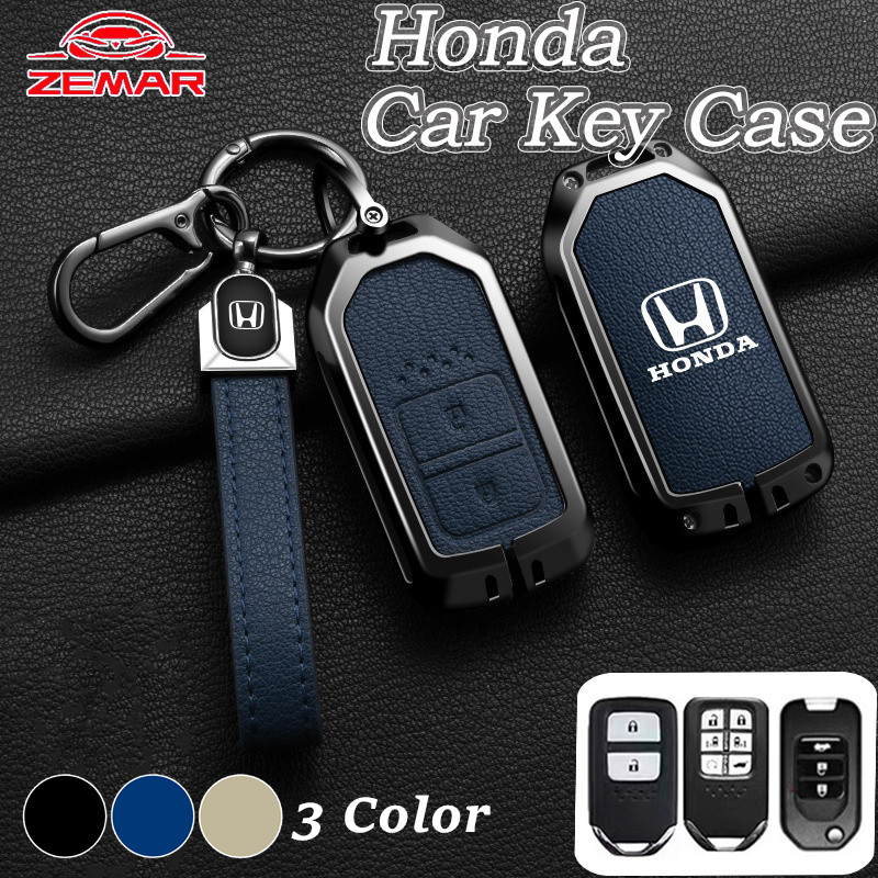 Honda โลหะผสมสังกะสี กรณีกุญแจรถ Shell Key ฝาครอบกุญแจหนัง ป้องกันกรณีกุญแจสมาร์ท โซ่กุญแจรถยนต์ แหวนกุญแจ ของแต่งรถยนต์ Civic 11th 10th gen fe fk fd Fit ge HRV Jazz gk City Hatchback Odyssey CRV BRV WRV Mugen