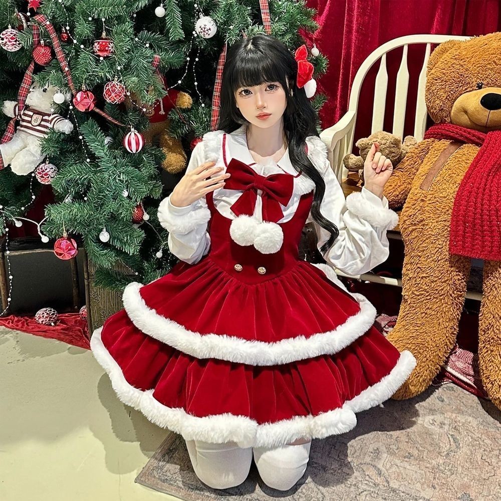 Christmas lolita Suit เสื้อปีใหม่ All-Match lolita Sweetheart Bow Pure Desire Dress พร้อมส่ง