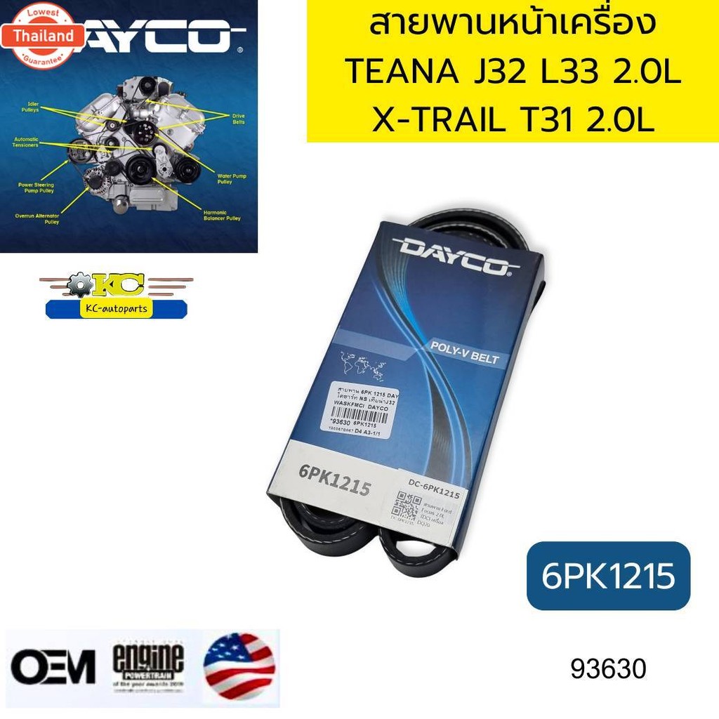 สายพานหน้าเครื่อง NISSAN TEANA J32 L33 2.0L MR20DE X-TRAIL J31 2.0L MR20DE 6PK1215 DAYCO *93630
