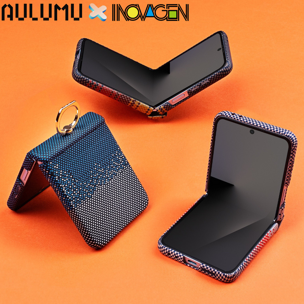 INOVAGEN สําหรับ Samsung Galaxy Z Flip 7 6 5 คาร์บอนไฟเบอร์แหวนขาตั้งเคสโทรศัพท์แม่เหล็ก,พร้อมกระจกป้องกัน,ชาร์จไร้สายรองรับฝาครอบโทรศัพท์ Z FLip 7