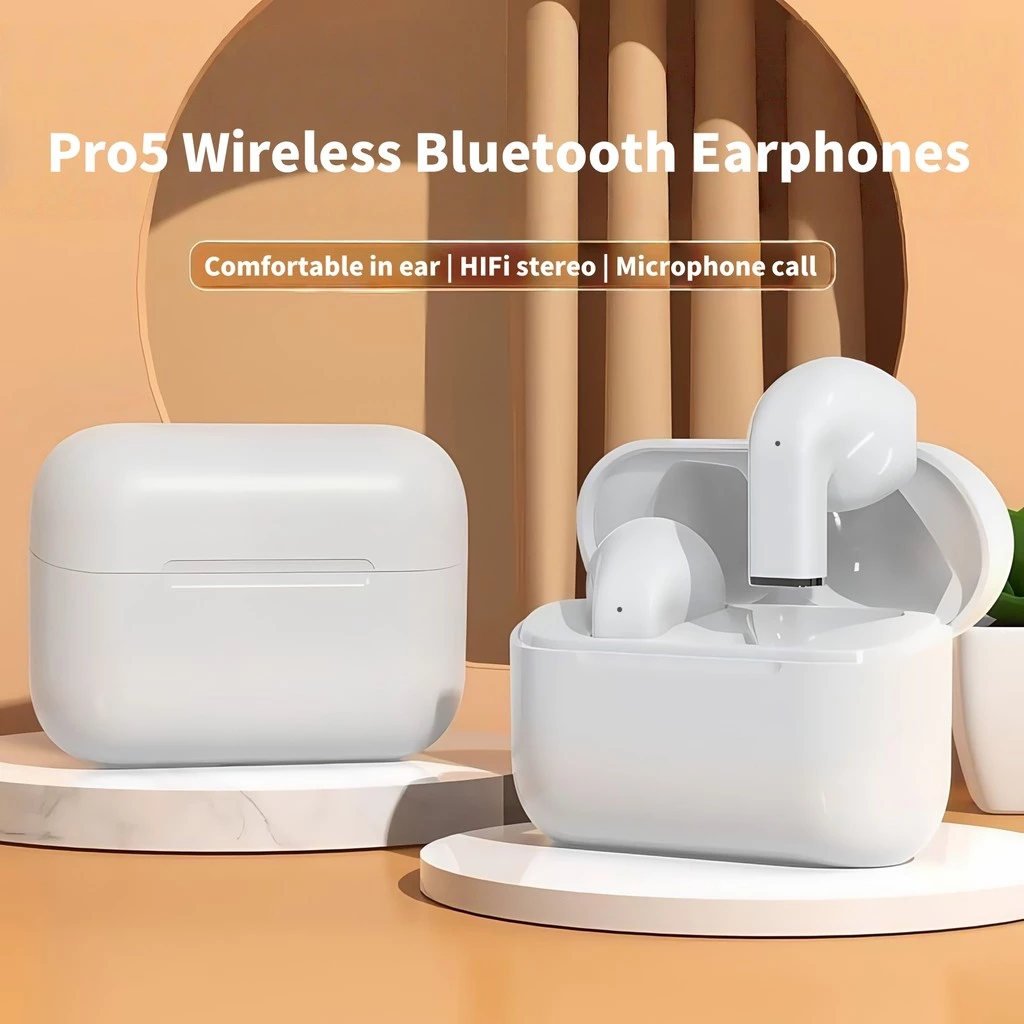 หูฟังบลูทูธไร้สาย Pro5s in ear มินิ กะทัดรัด และน้ําหนักเบา การทํางานแบบควบคุมแบบสัมผัส ไมโครโฟนแบบใสสําหรับการโทรด้วยเสียง