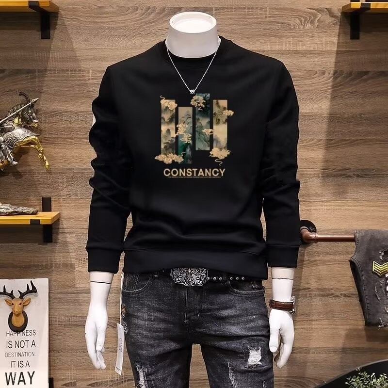 เสื้อสเวตเตอร์แขนยาวพิมพ์ลายเสื้อสวมหัวผู้ชาย2320252024COD All-Match ฤดูใบไม้ร่วงรอบคอผู้ชายอินเทรนด