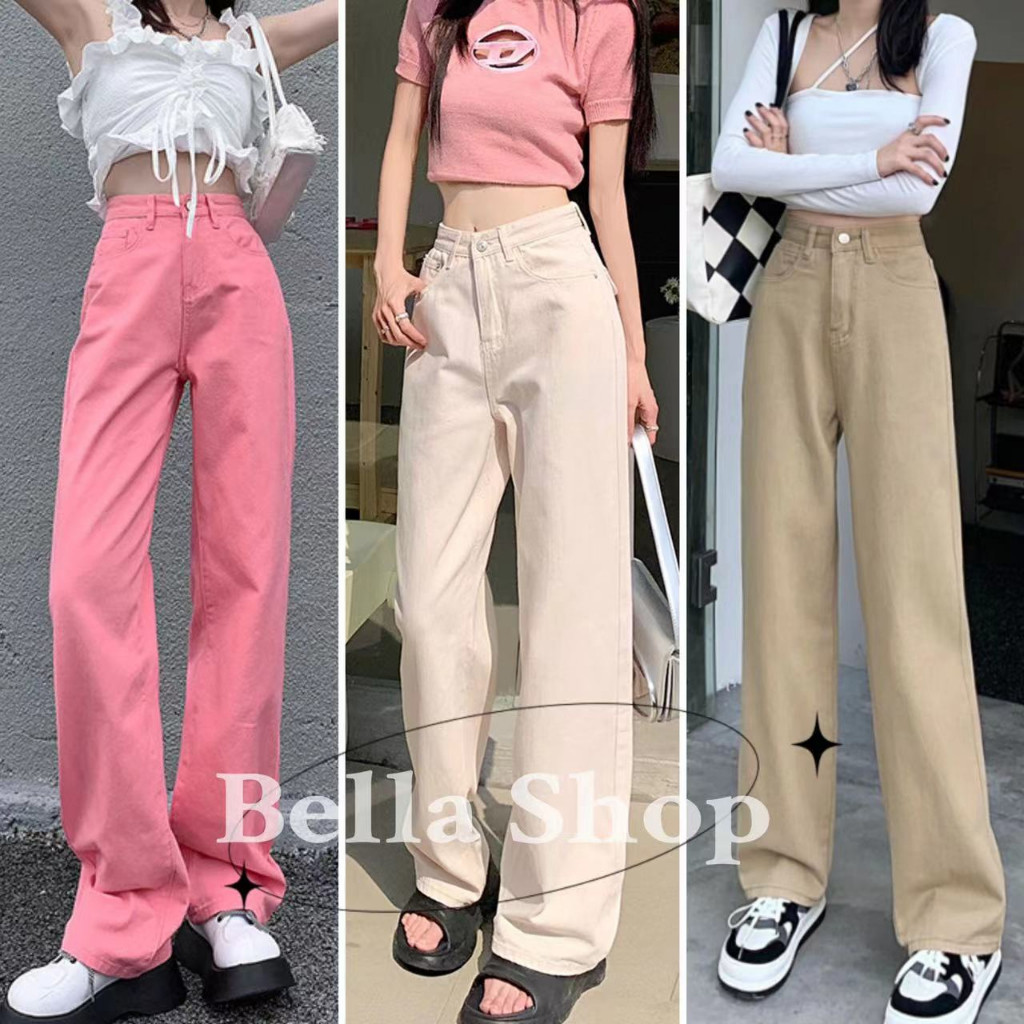 Bella กางเกง กางเกงยีนส์เอวสูง ยีนส์หลายสี กางเกงขากระบอกรุ่นใหม่ปังมาก  สไตล์มินิมอล ทรงขากระบอก ผ้าหนา พร้อมส่งจากกทม