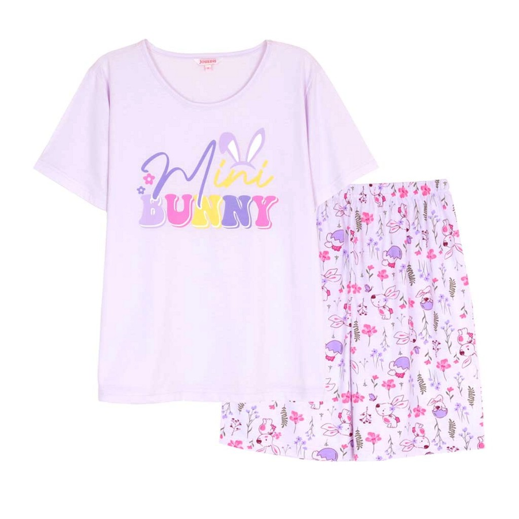 Josilins ชุดนอน ชุดอยู่บ้าน ผู้หญิง เสื้อสกรีนลาย คอกลม แขนสั้น ขาสั้น ผ้ายืด คละสี คละลาย NEW4