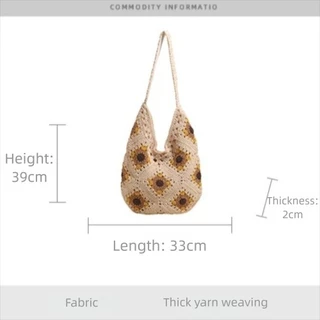 【ส่งจากประเทศไทย】PICKZEN กระเป๋า tote โครเชต์ มือ craftsmanship ทรง vintage พร้อมลายดอกไม้ Bohemian style
