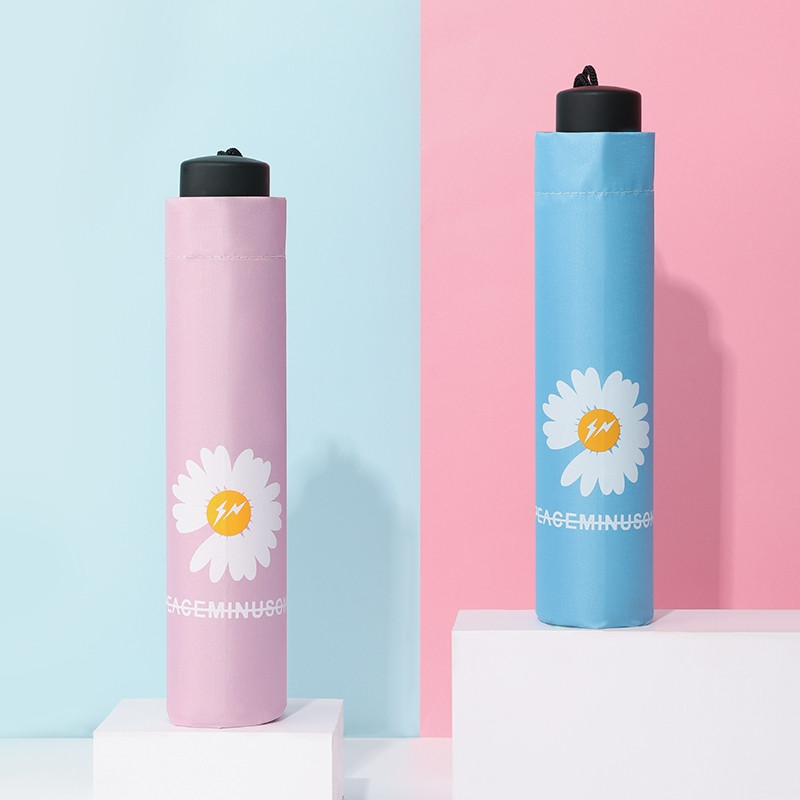 JNK # 7007 เล็ก Daisy 4Folds สีดำรองร่มเหล็กพับด้วยมือ