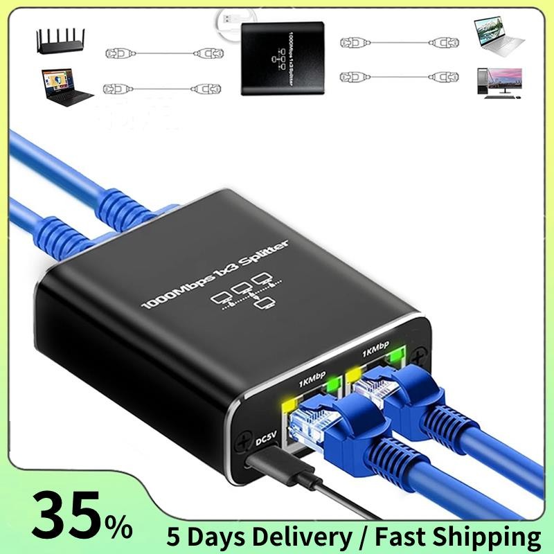 Gigabit Network Splitter 1000Mbps LAN Splitter ความเร็วสูง 1 ถึง 3, 1000Mbps LAN Splitter RJ45 Split