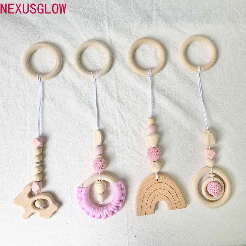 NEXUSGLOW ไม้ Beech กิจกรรม Gym Frame, กระต่ายโครเชต์ของเล่นยิมเด็ก Play Frame, ของเล่นเด็กลูกปัดแขว