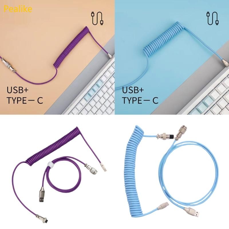 Pealike Coiled สาย USB C โลหะ Aviators Connectors สําหรับคีย์บอร์ดเกมนําเสนอการชาร์จอย่างรวดเร็วและก