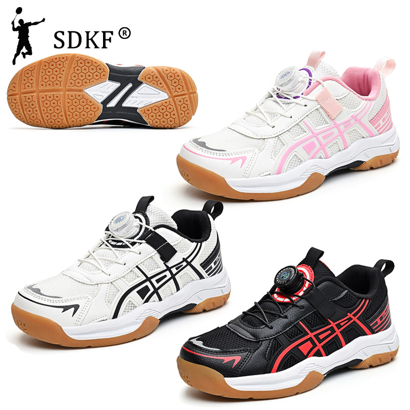SDKF Professional เด็กแบดมินตัน/ปิงปองรองเท้าผ้าใบผู้ชายผู้หญิงสไตล์เดียวกันรองเท้าเทนนิสสีชมพู 31-40 ซม.ขนาด