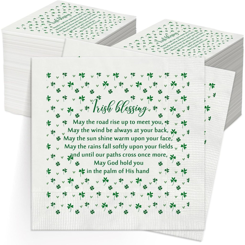 Spakon 200 Pcs Irish Family Reunion Napkins 9 x 9 Inch Green Lucky Shamrock Paper Napkins 3 Ply Iris